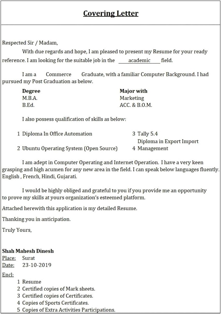 Cover Letter For A Resume French