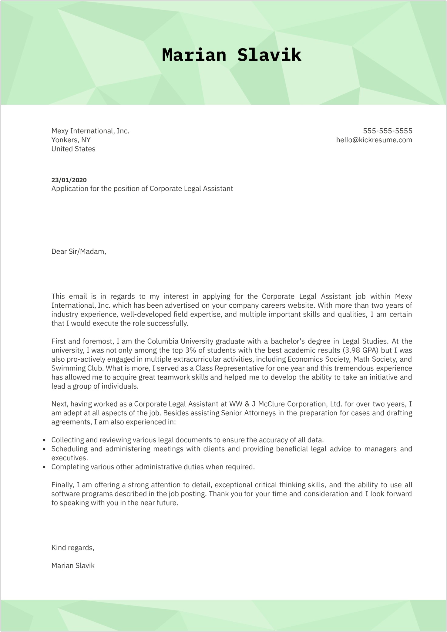 Cover Letter For Company Secretary Resume