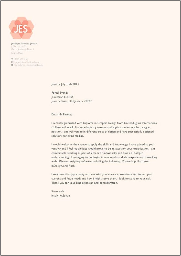 Cover Letter For Graphic Design Resume
