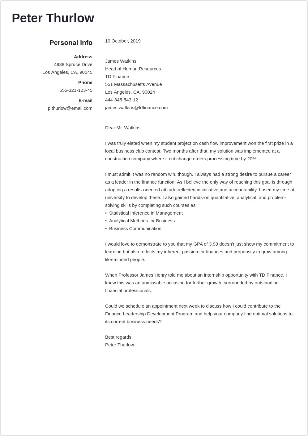 Cover Letter For Hr Internship Resume
