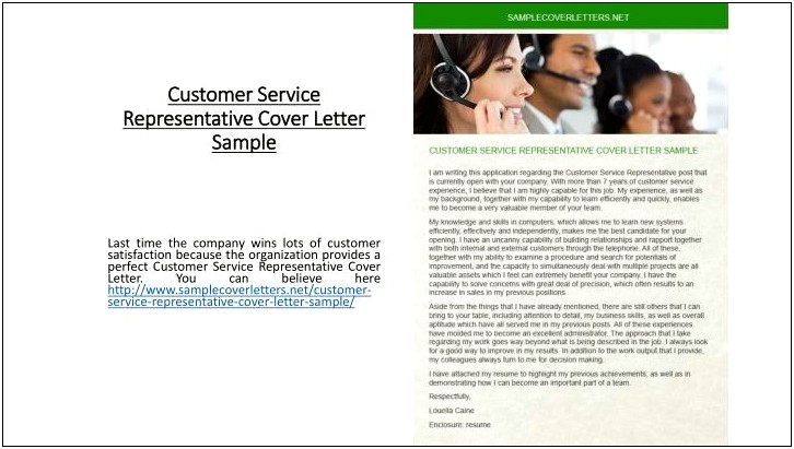 Cover Letter For Resume Customer Service Representative