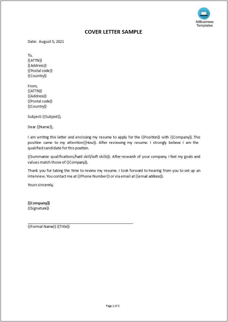 Cover Letter For Resume Email Sample