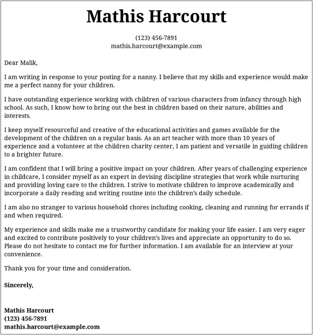 Cover Letter For Resume For Childcare Provider Specialist