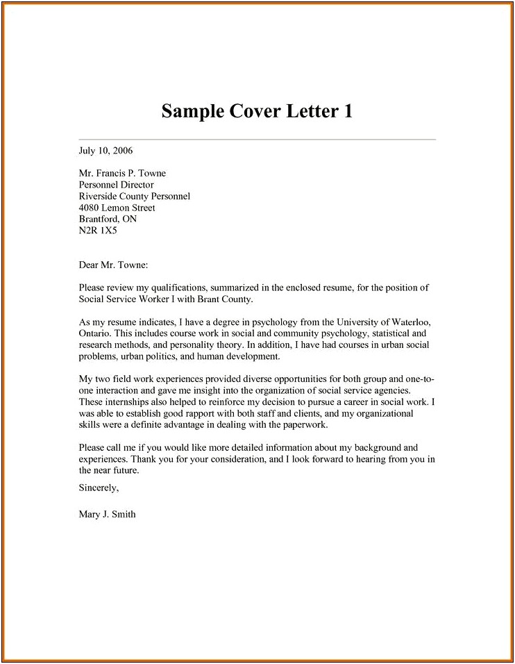 Cover Letter For Resume For Social Behavior