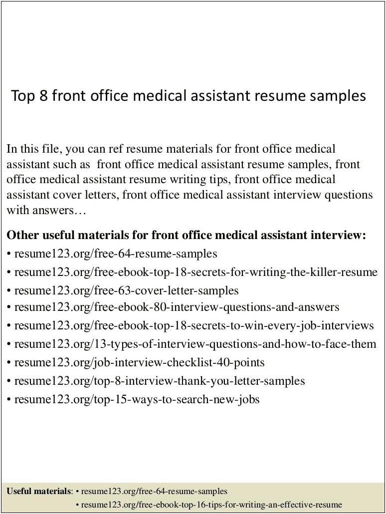 Cover Letter For Resume Hospital Front Desk