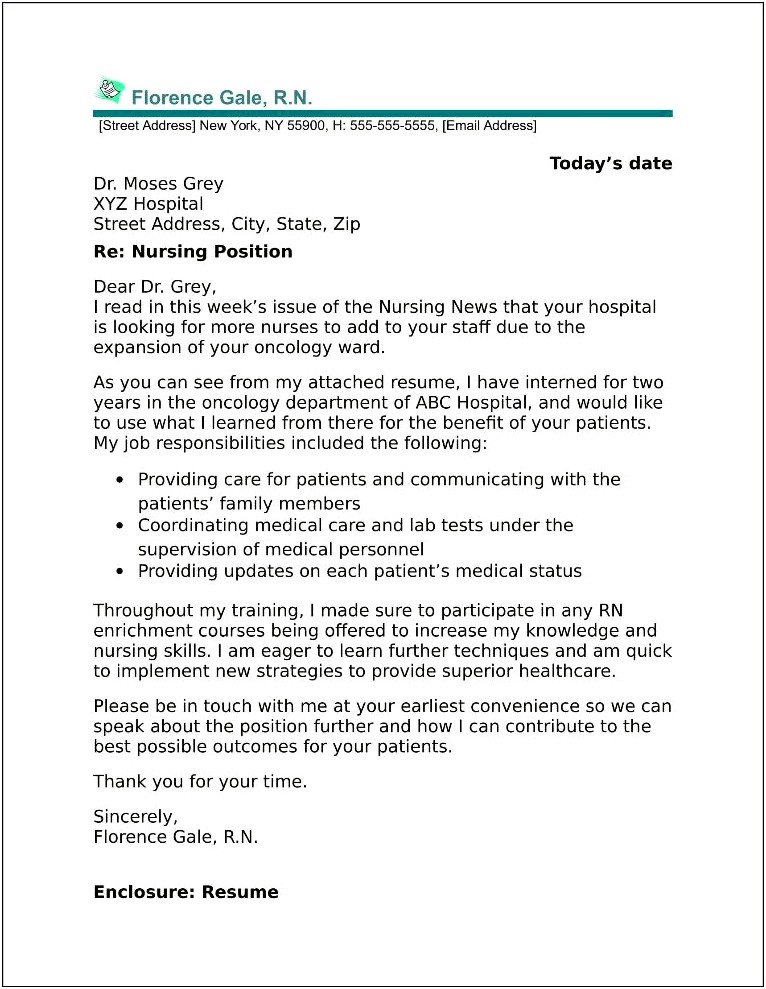 Cover Letter For Resume Nursing New Grad