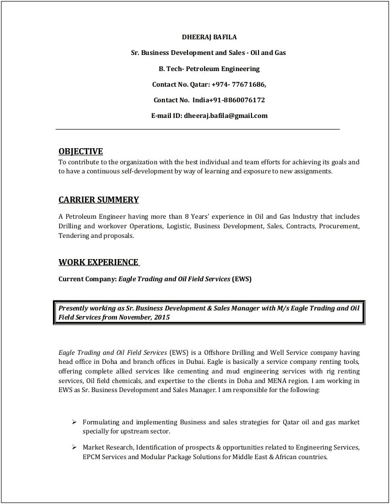 Cover Letter For Resume Oil And Gas