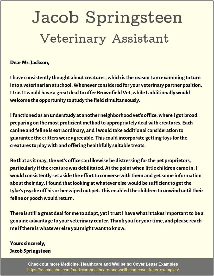 Cover Letter For Veterinary Technician Resume