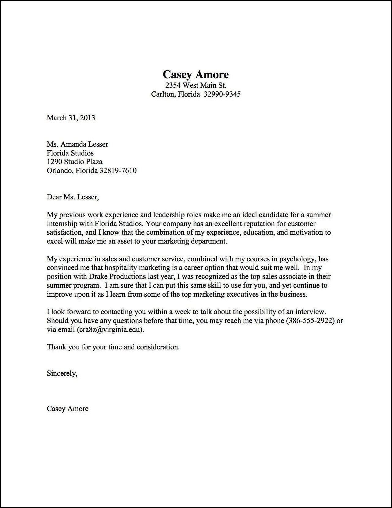 Cover Letter Fro Resume Example