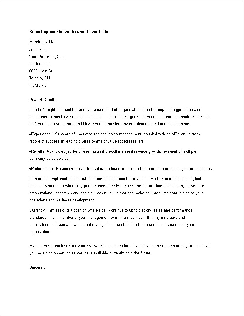 Cover Letter Resume Examples Sales