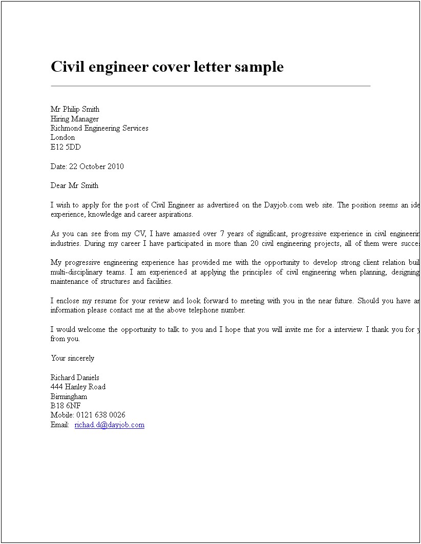 Cover Letter Sample For Engineering Resume