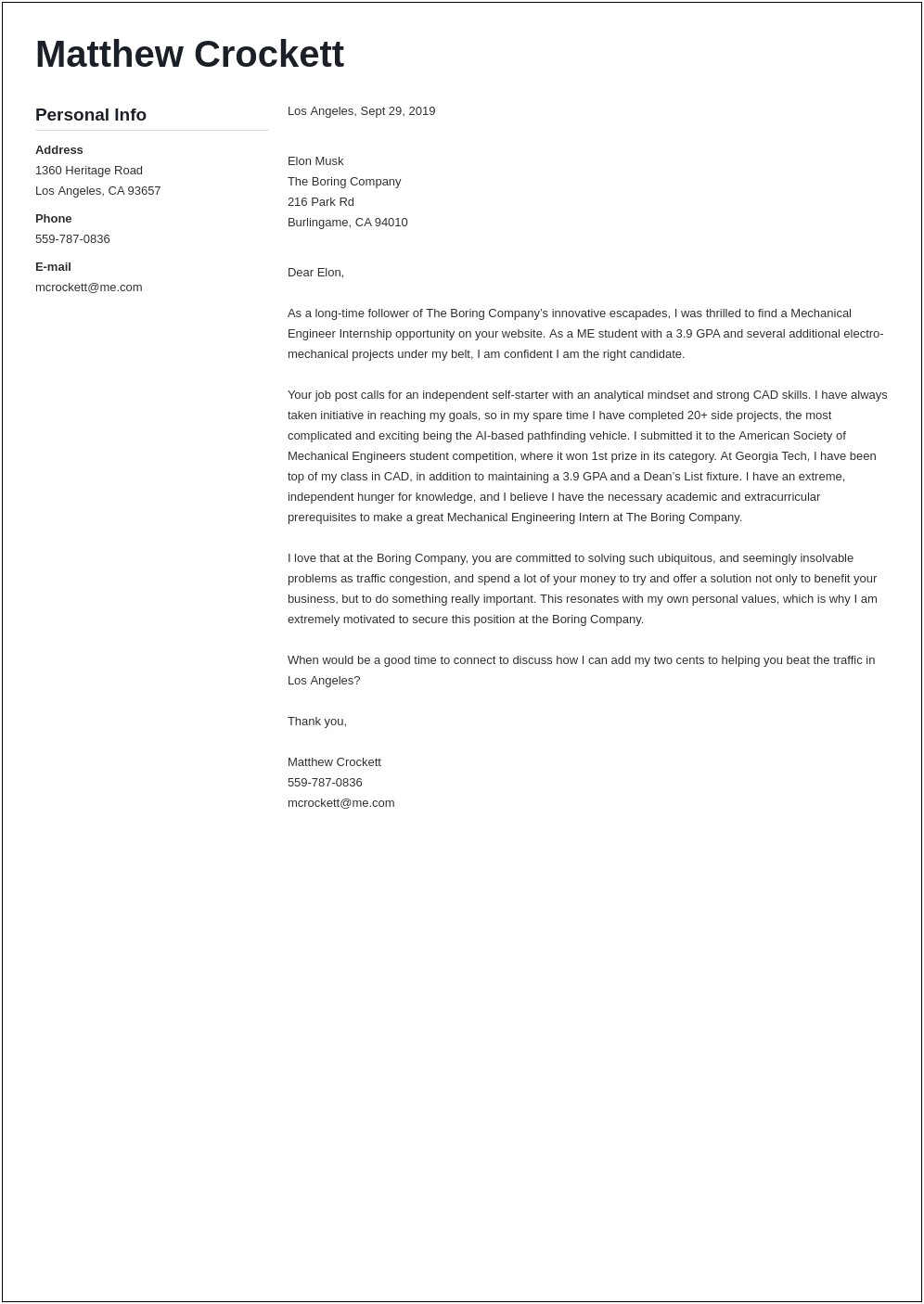Cover Letter Sample For Mechanical Engineer Resume