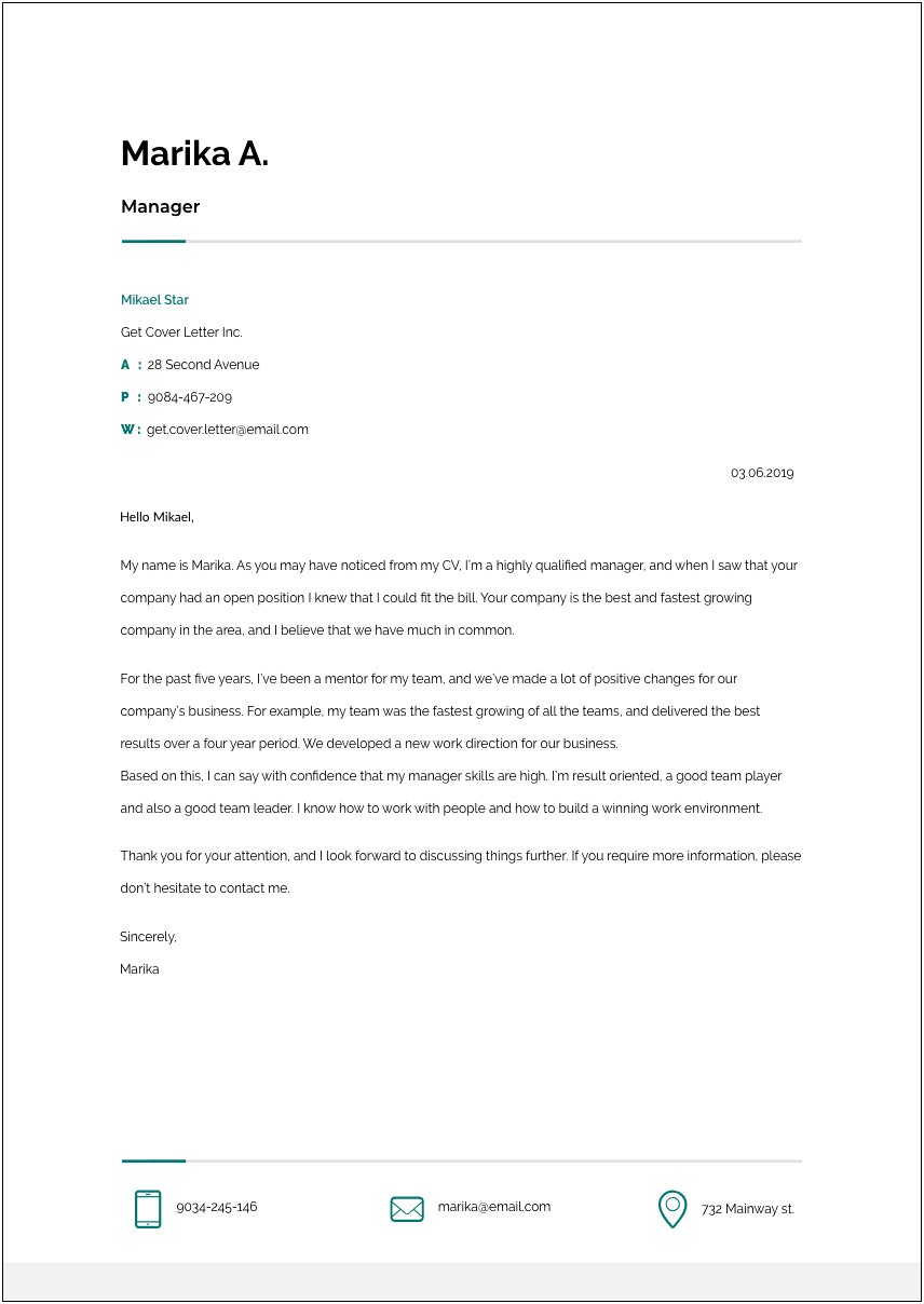 Cover Letter With Resume Attached Property Manager
