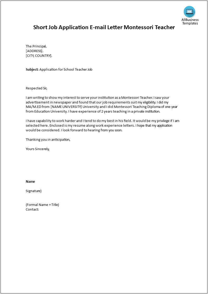 Cover Letter With Resume In Email