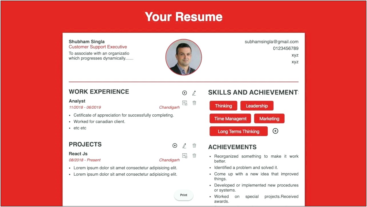 Create And Print Resume For Free