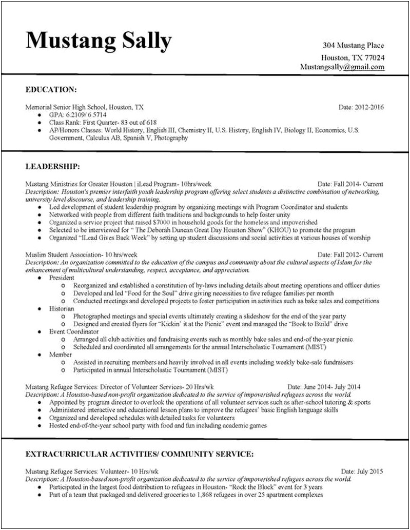 Create New High School Course In Resume
