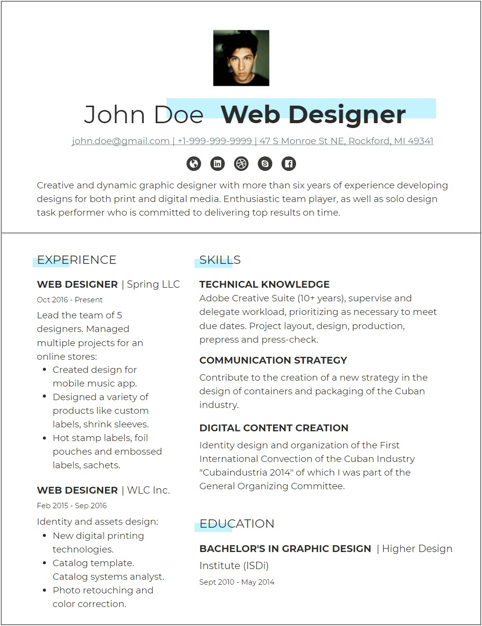 Create Resume Online Free For Experienced