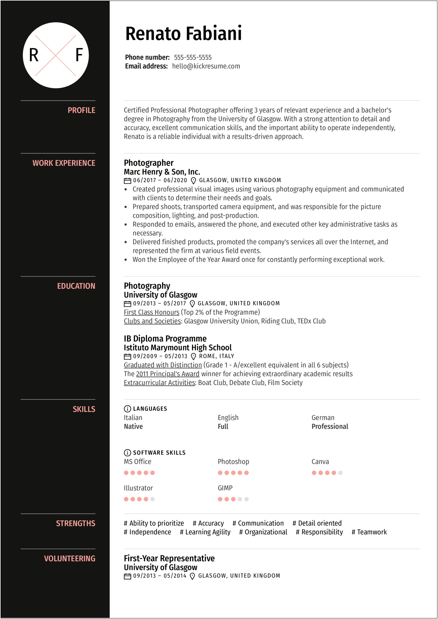 Creative Photography Resume Design Examples