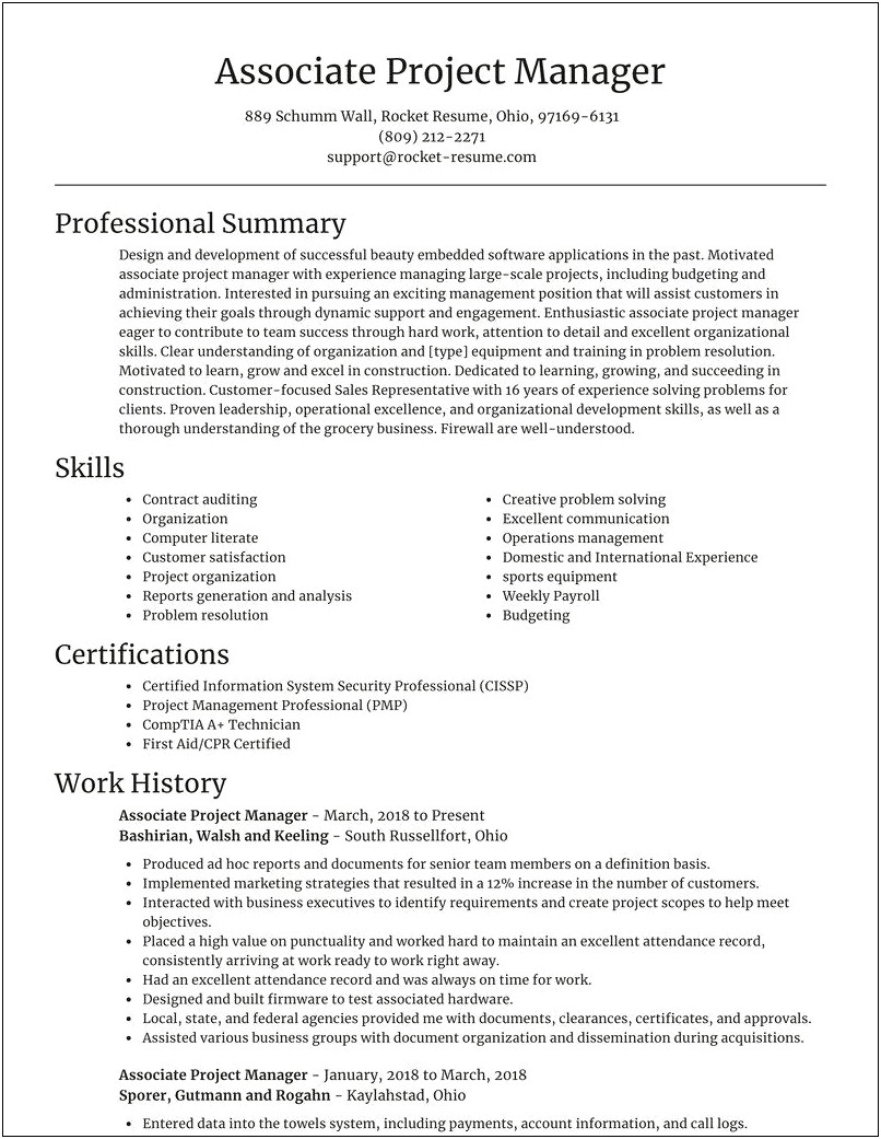 Creative Project Manager Resume 2018
