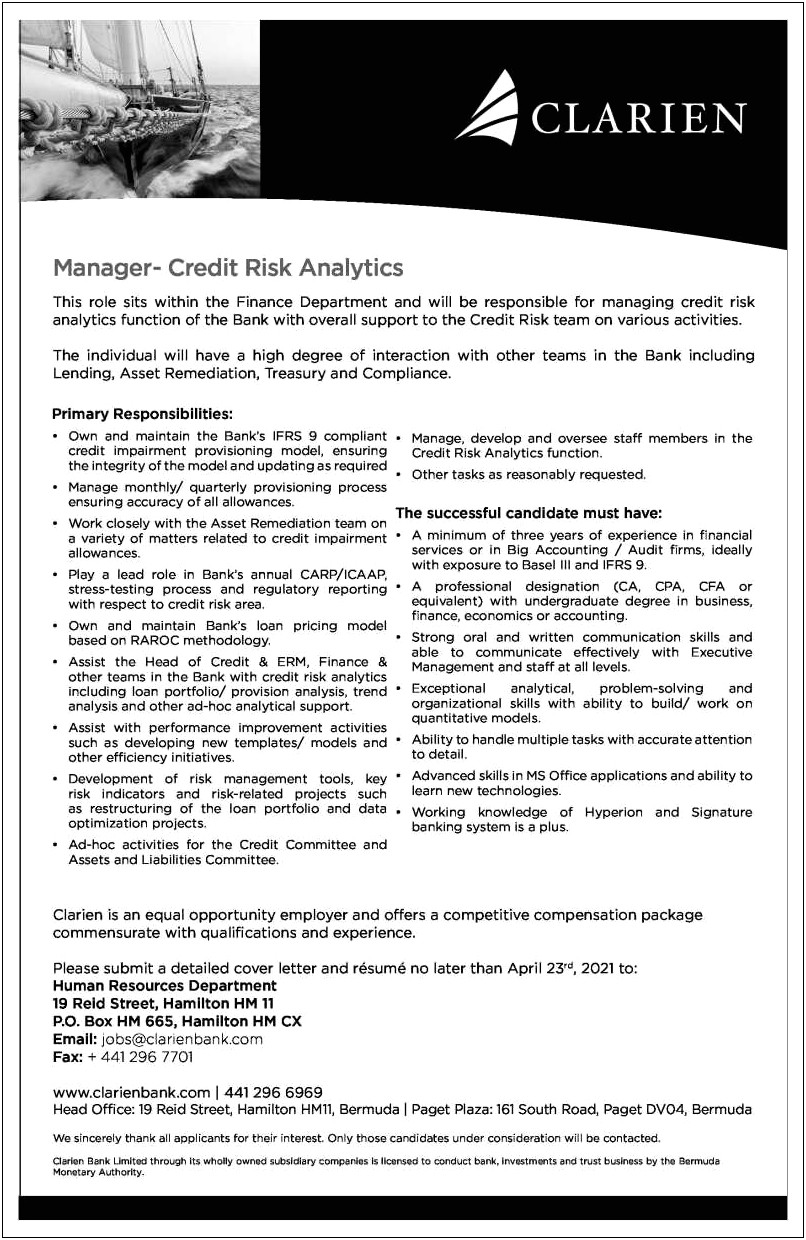 Credit Risk Analytics Manager Resume