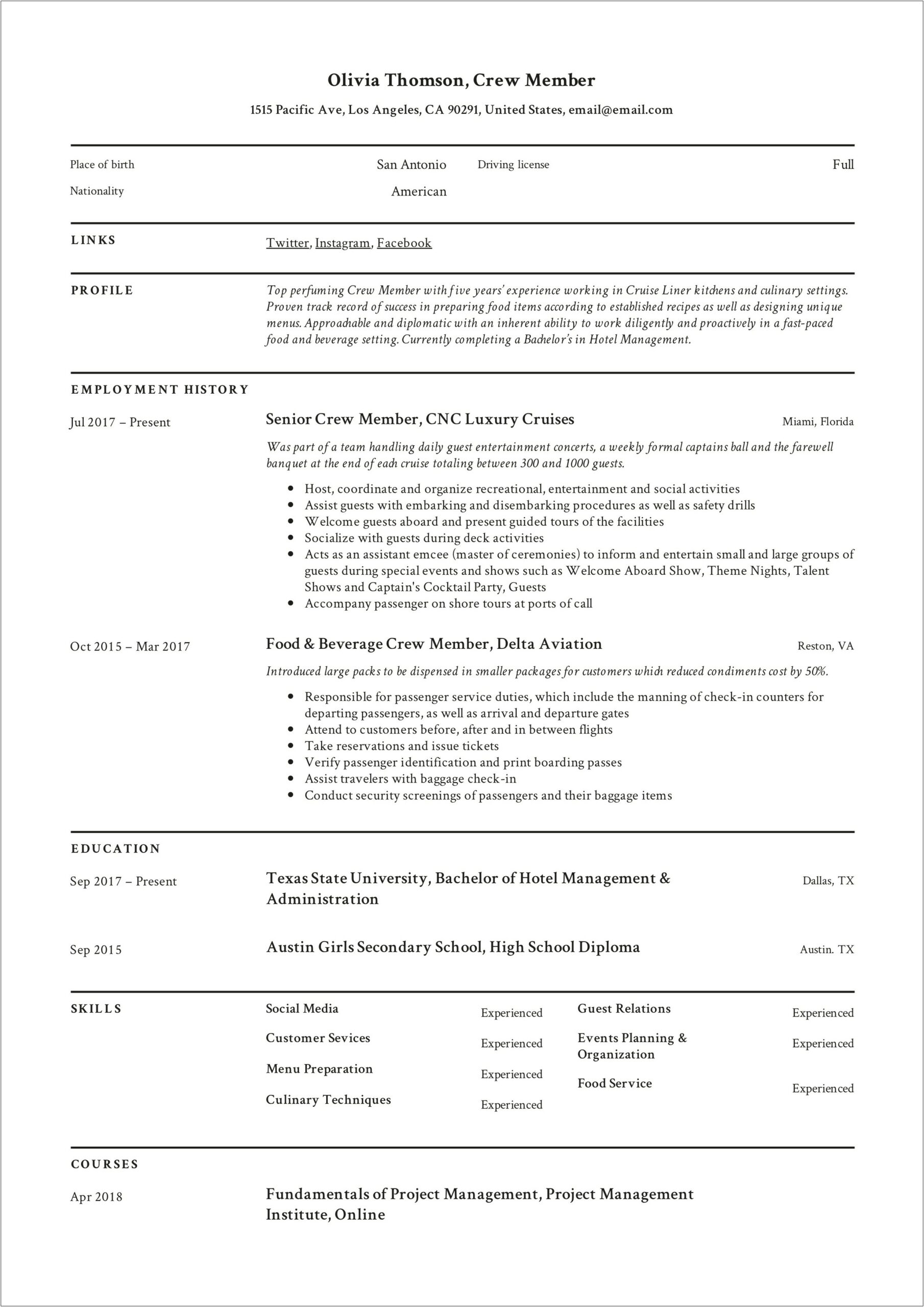 Crewing Duty Manager Resume Pdf