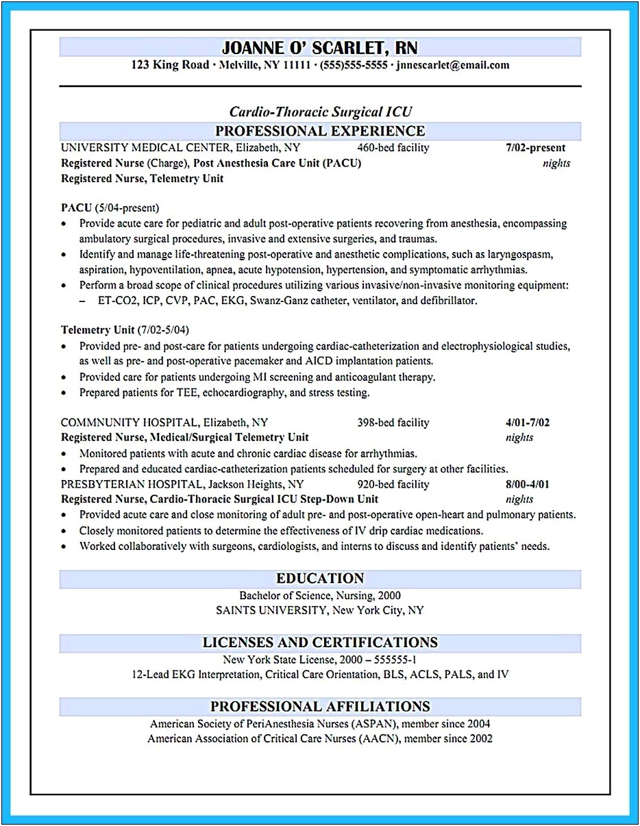 Critical Care Nursing Objective For Resume