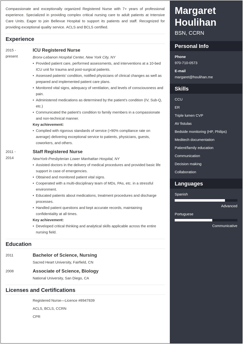 Critical Care Skills For Resume