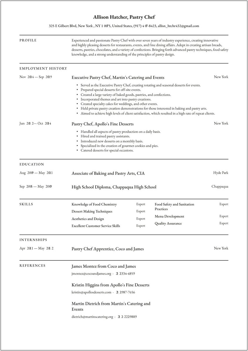 Culinary Arts Resume Objective Examples
