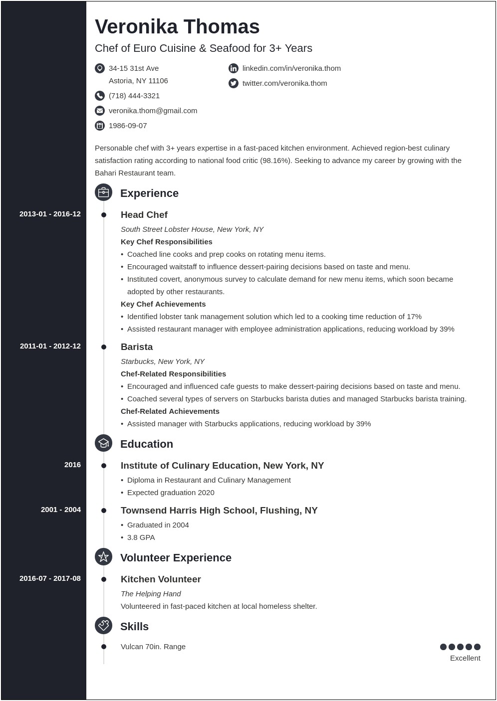 Culinary Goals For A Resume Examples