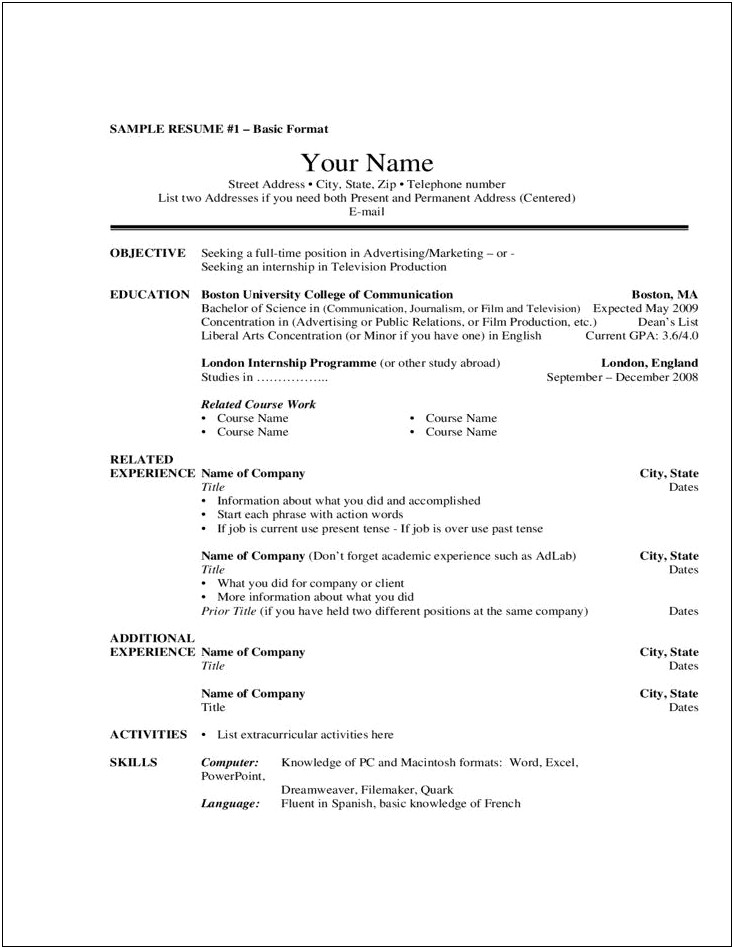 Current Resume Template For Film Television