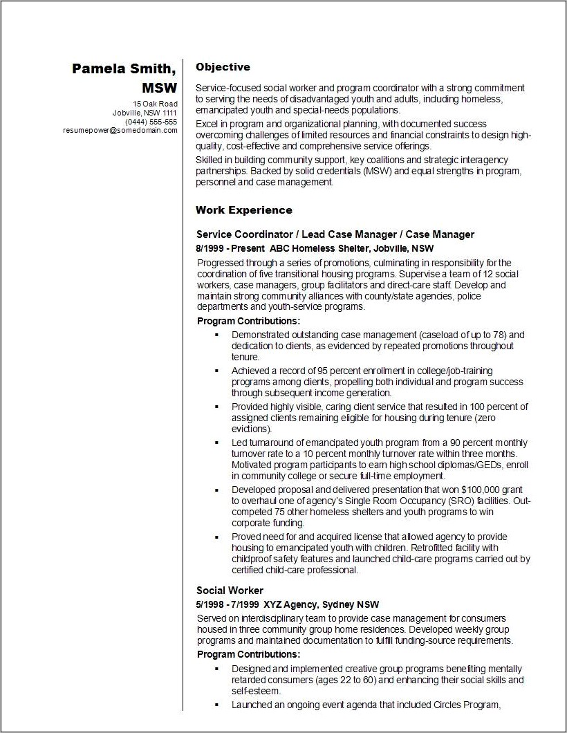 Current Social Work Resume Examples