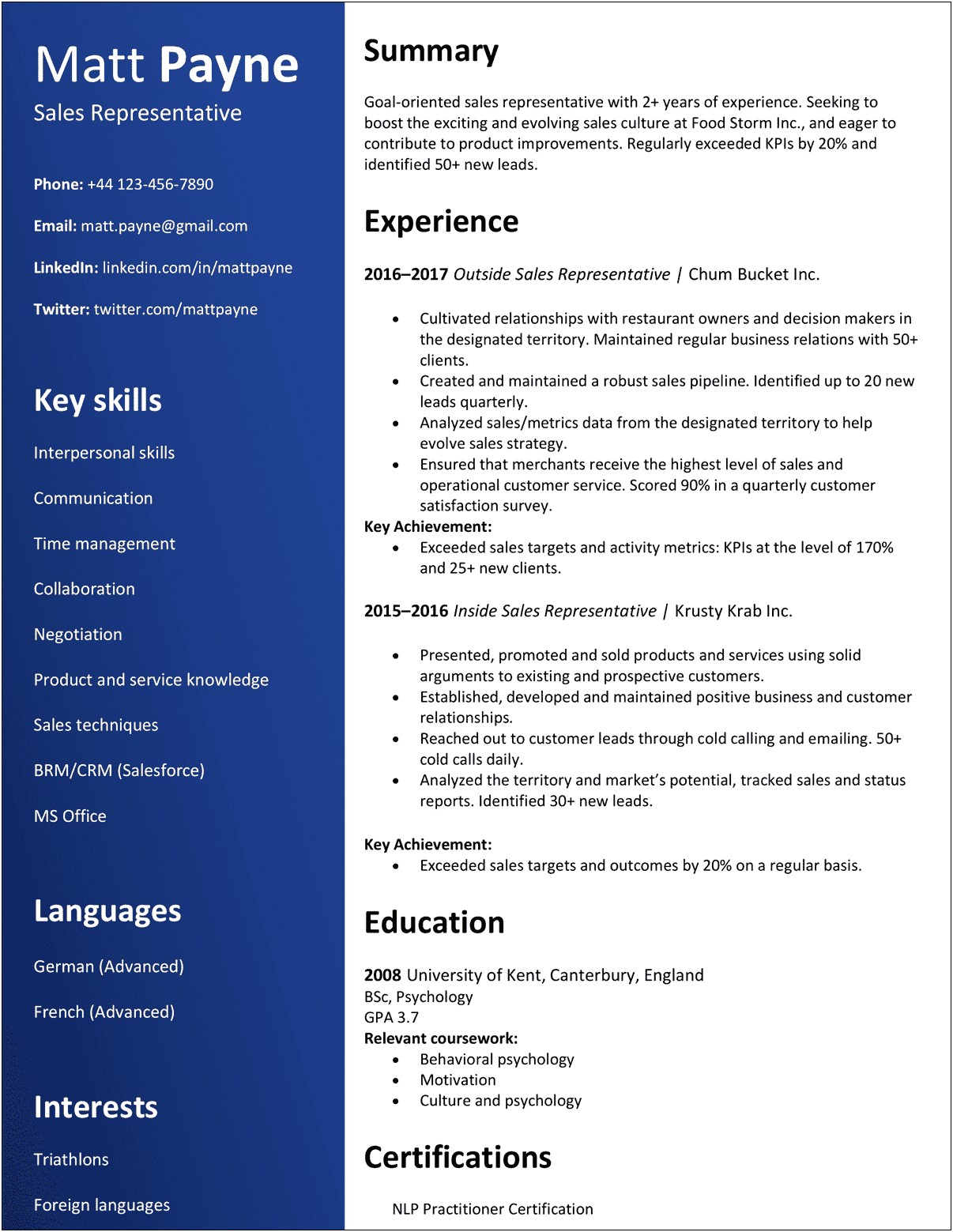 Curriculum Vitae Resume Format Example