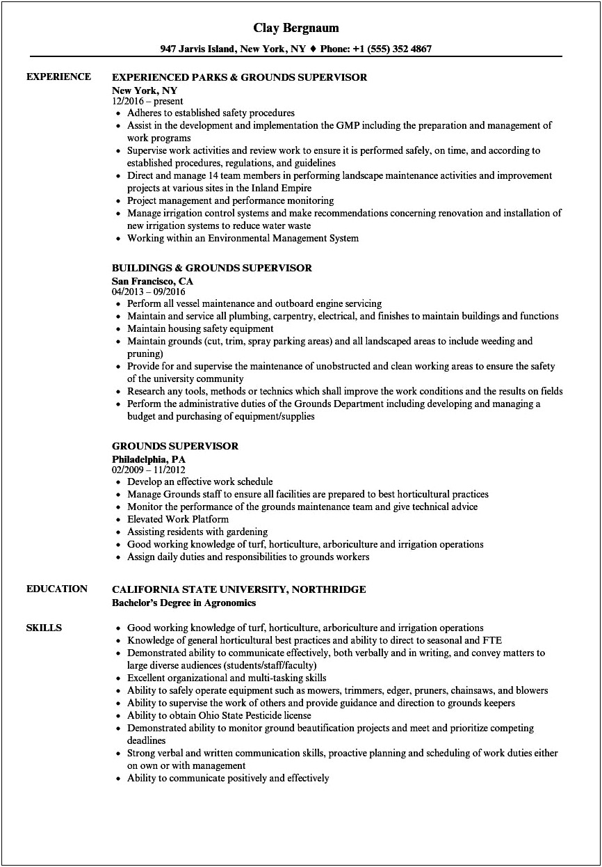 Custodial Supervisor Job Description Resume