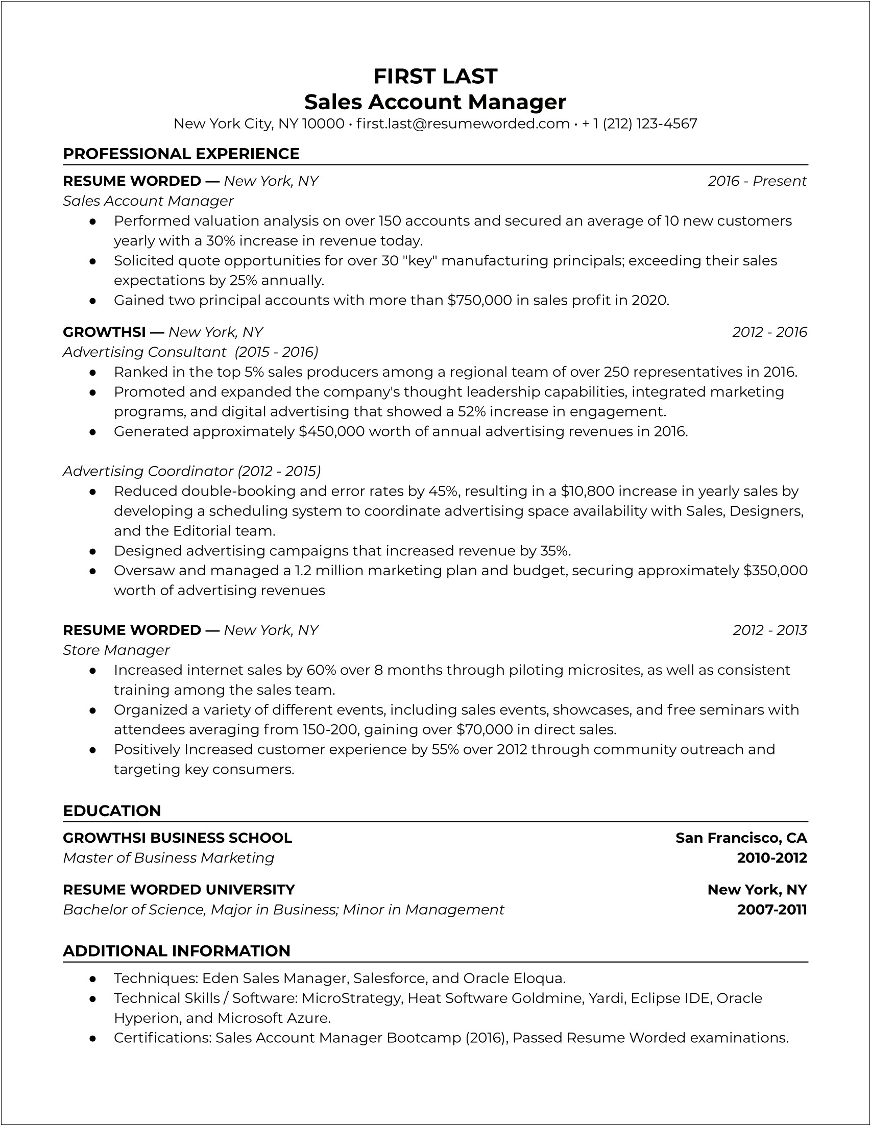 Customer Account Manager Skills For Resume