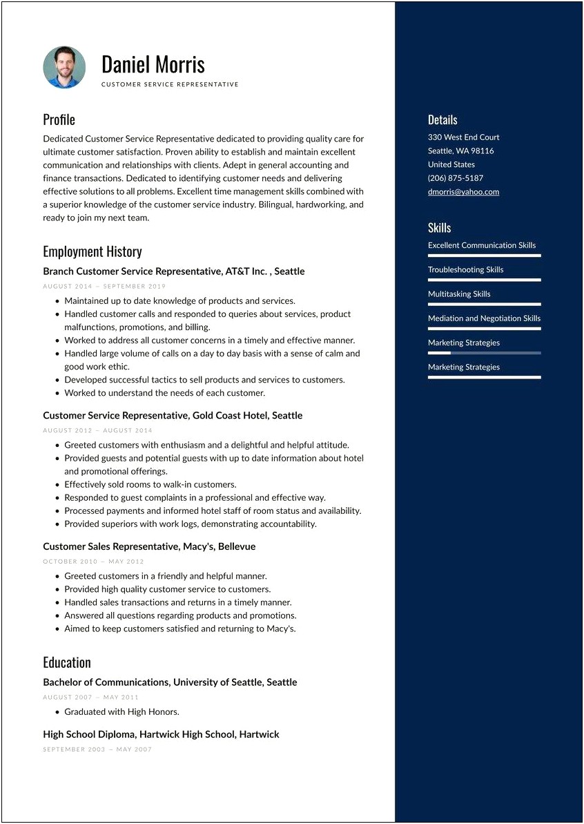Customer Care Agent Resume Example