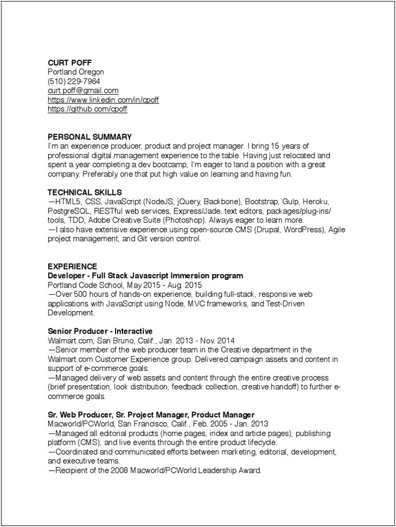 Customer Experience Project Manager Resume