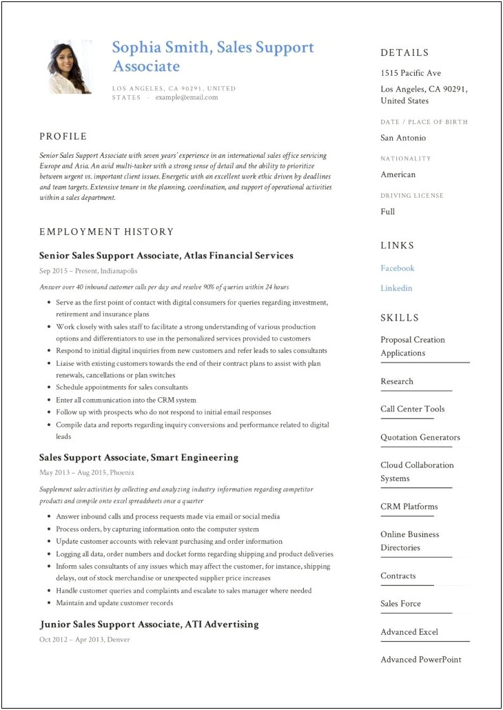 Customer Service And Sales Support Sample Resume