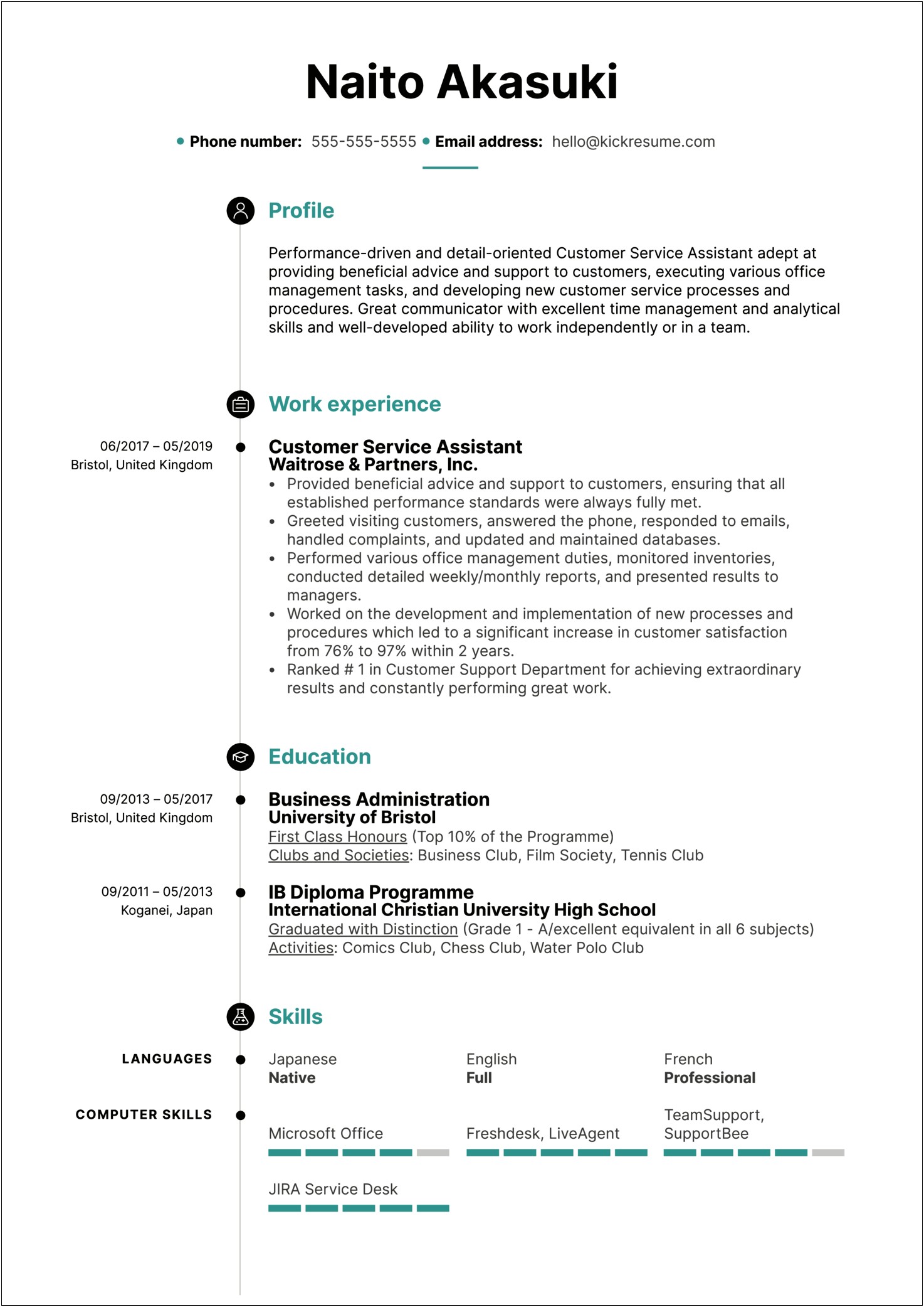 Customer Service Assistant Objective In Resume