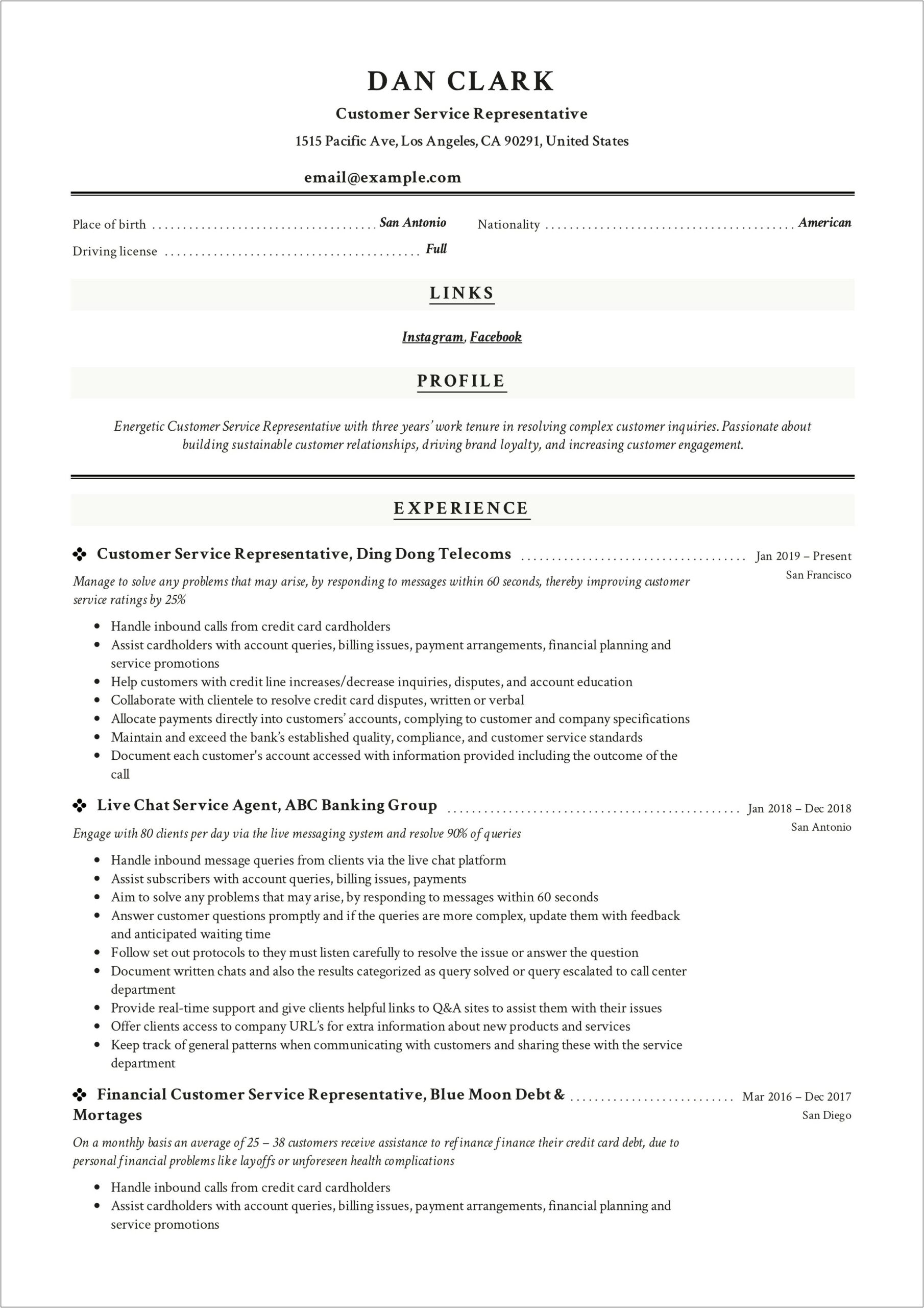 Customer Service Associate Job Description For Resume