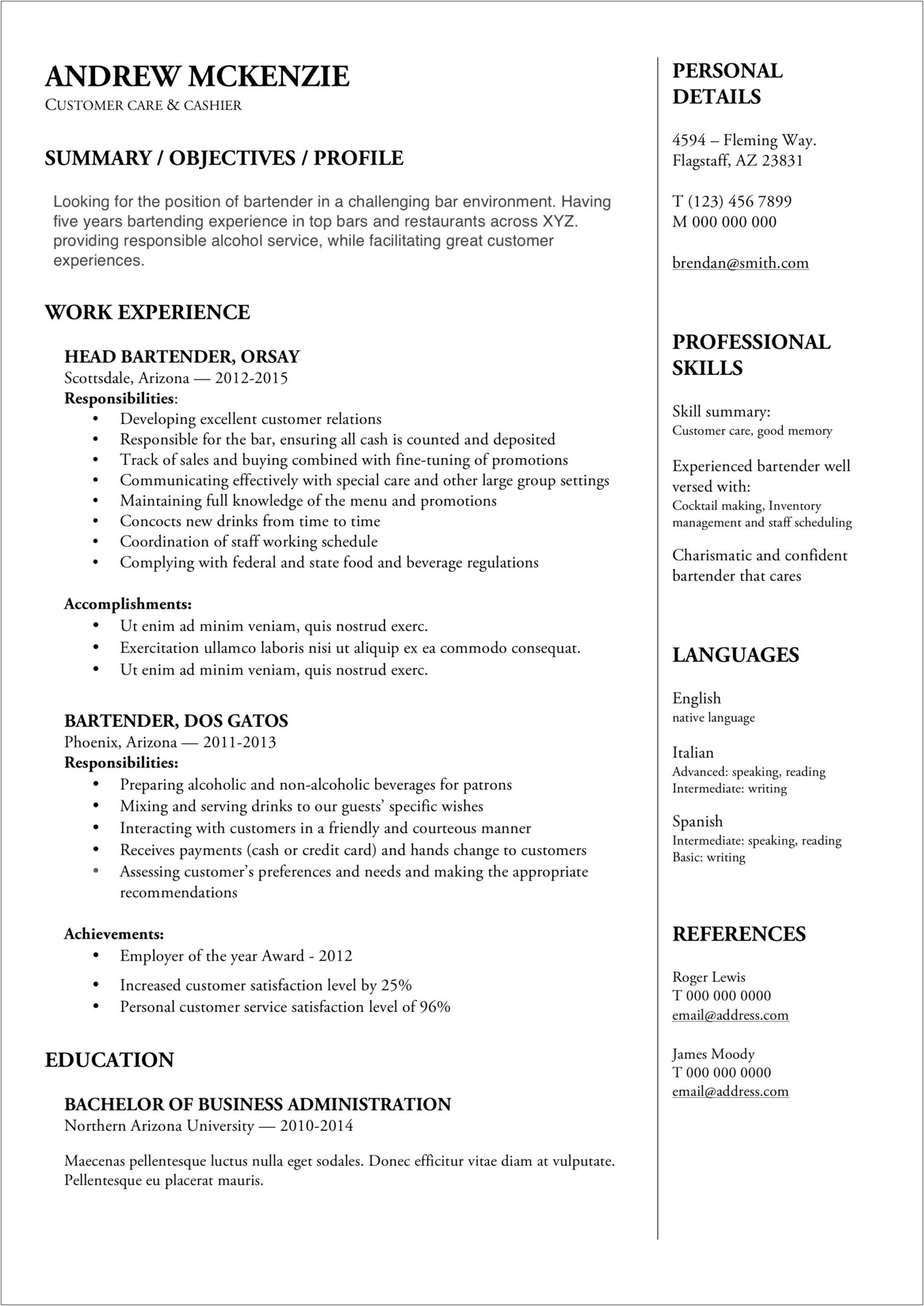 Customer Service Credit Resume Examples