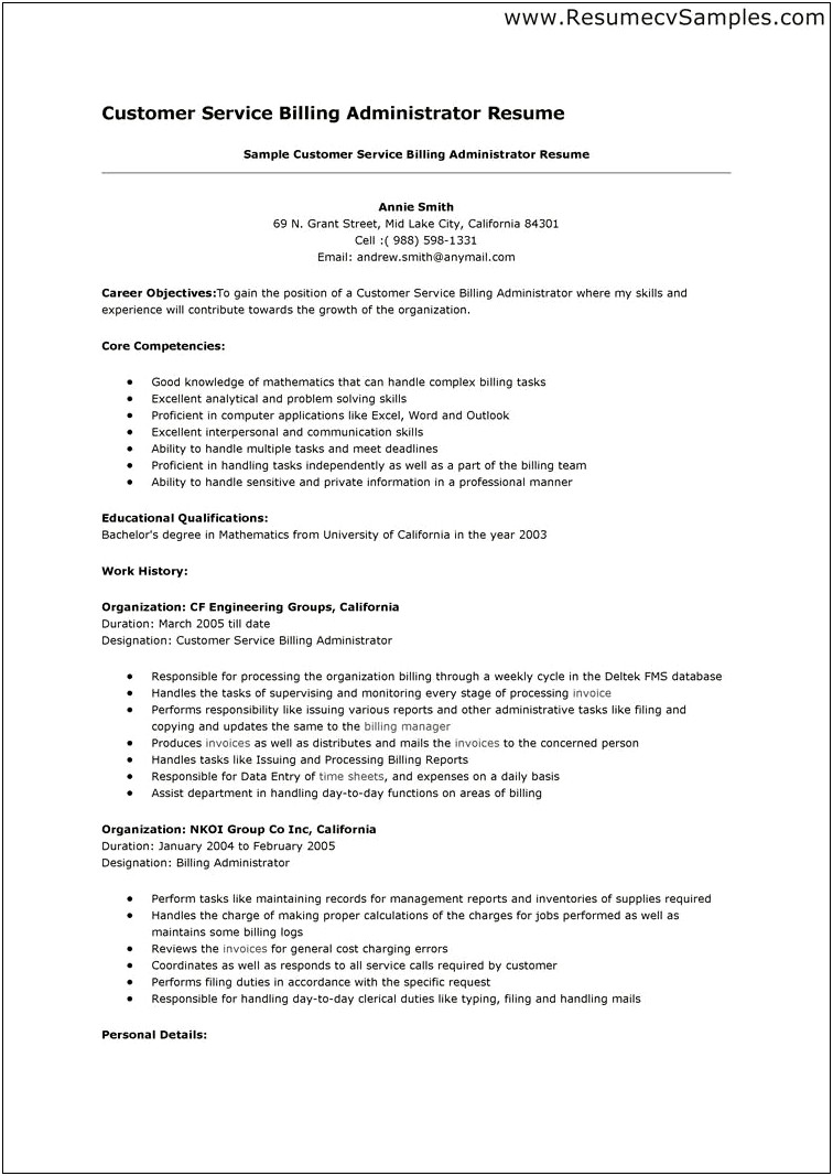 Customer Service Job Description For Resume