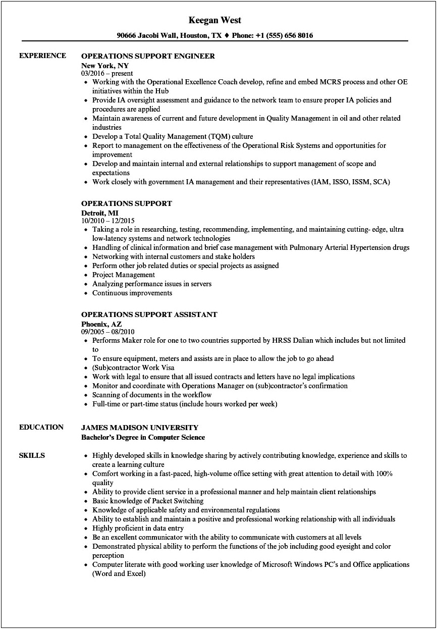 Customer Service Job For A Technical Support Resume