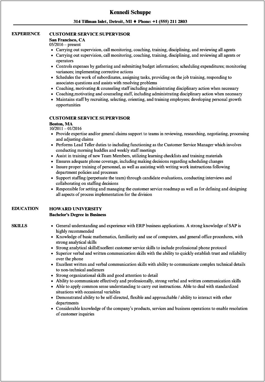 Customer Service Manager Retail Resume