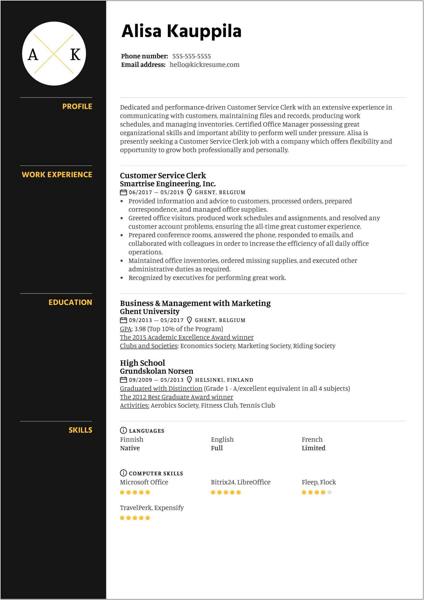 Customer Service Marketing Resume Sample