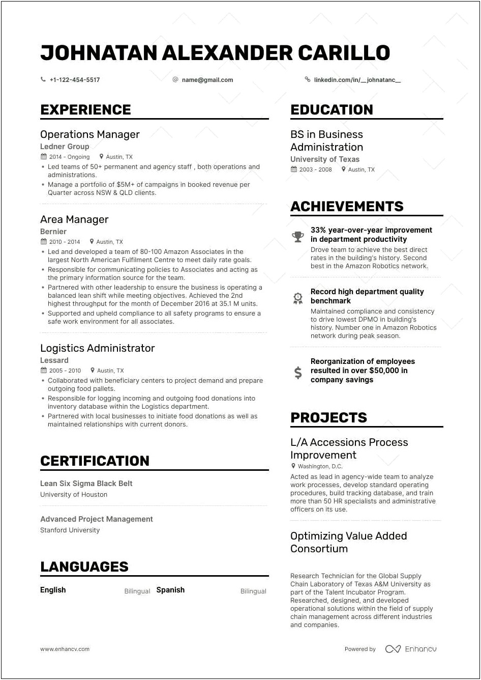 Customer Service Operations Manager Resume Sample
