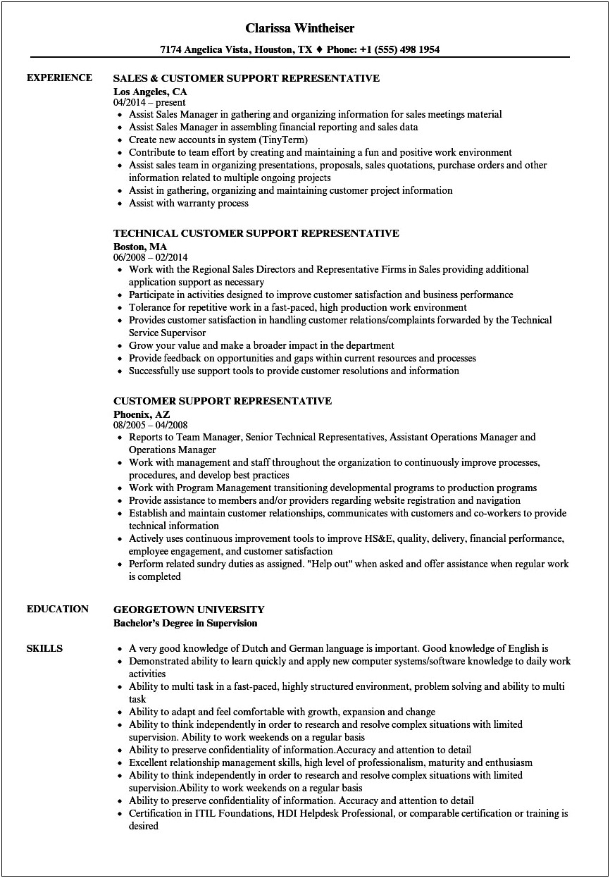 Customer Service Professional Resume Examples