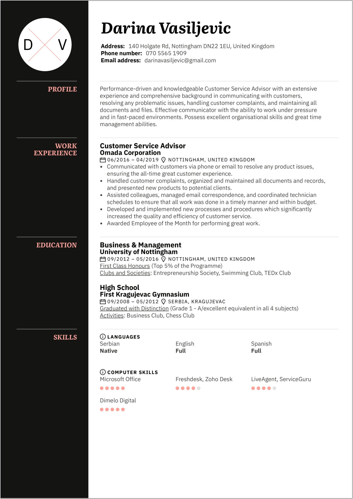 Customer Service Profile Examples Resume