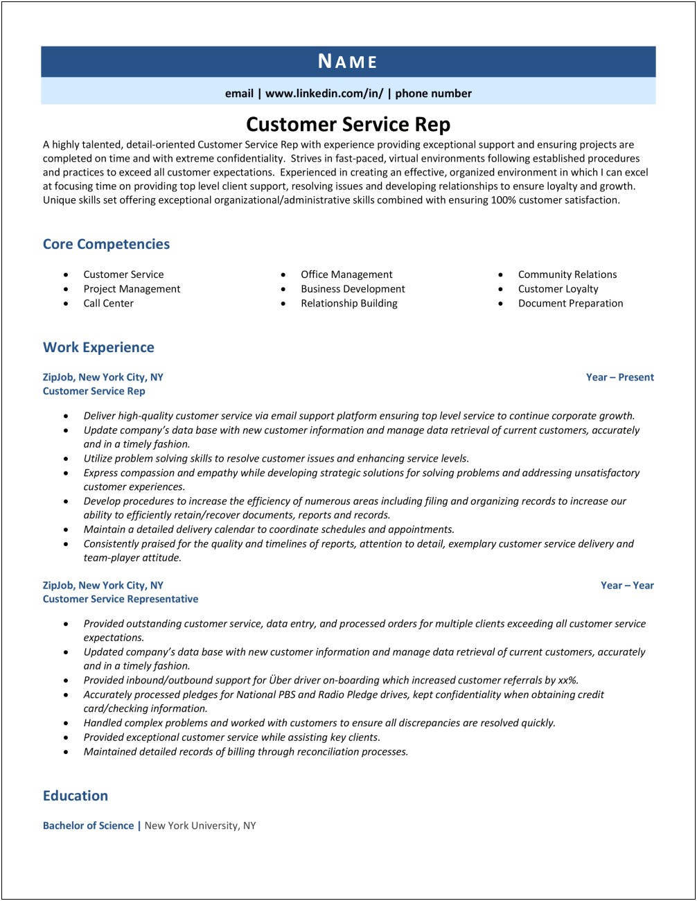 Customer Service Rep Job Description Resume
