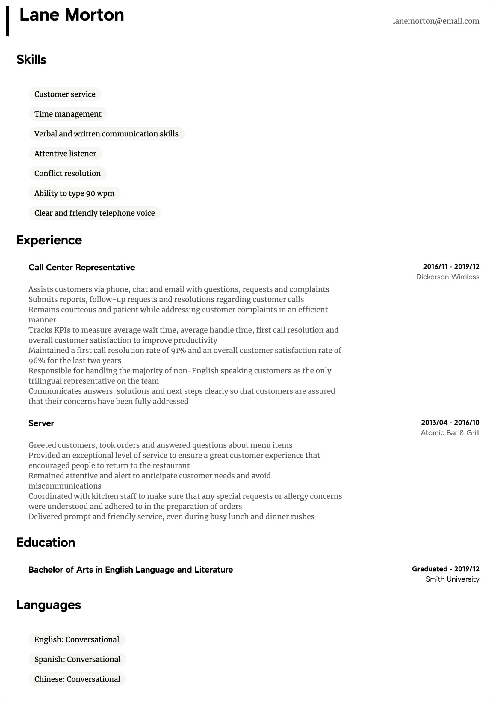 Customer Service Rep Resume Examples