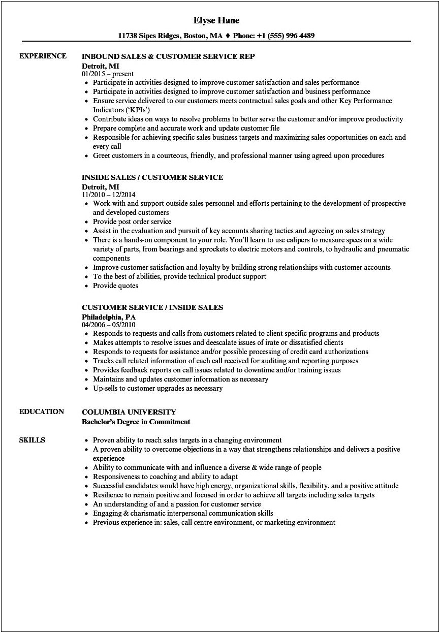 Customer Service Resume Examples 2011